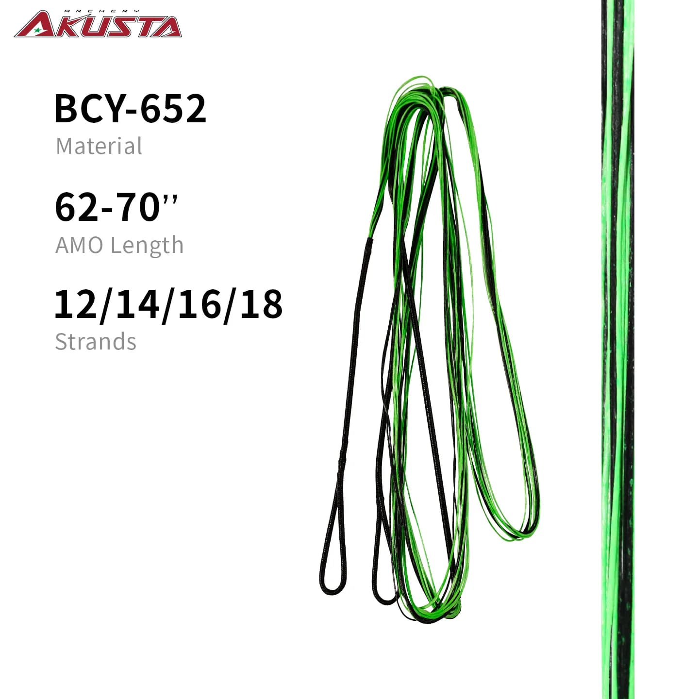 Corda per Arco Ricurvo Akusta BCY652 ILF AMO 62-70 Pollici 12 14 16 18 Fili Nero-Verde per Tiro con l'Arco e Tiro al Bersaglio