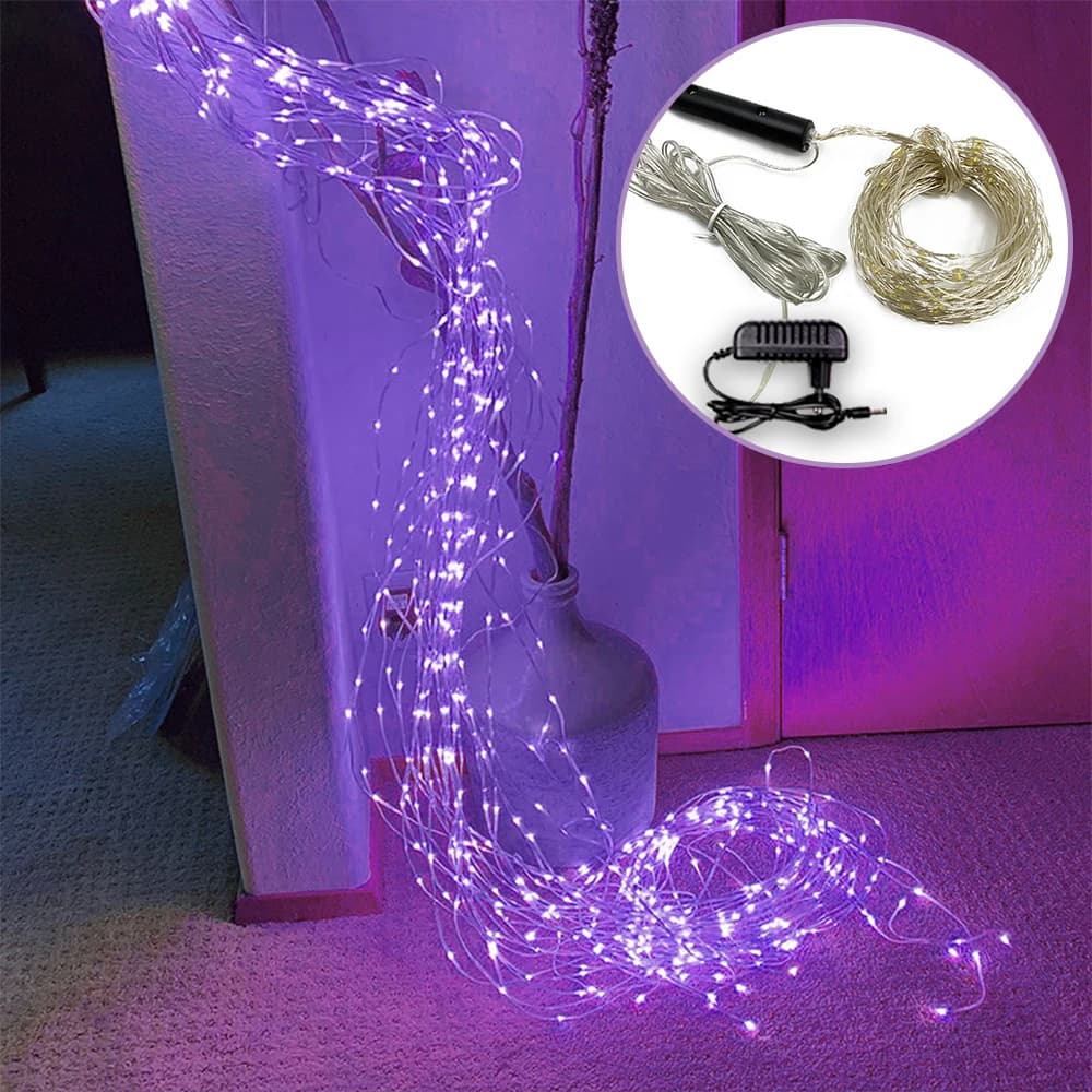 Halloween Fairy String Lights 600 LED Purple Waterfall Lights For Christmas Garlands For Outdoor Tree Wedding Party