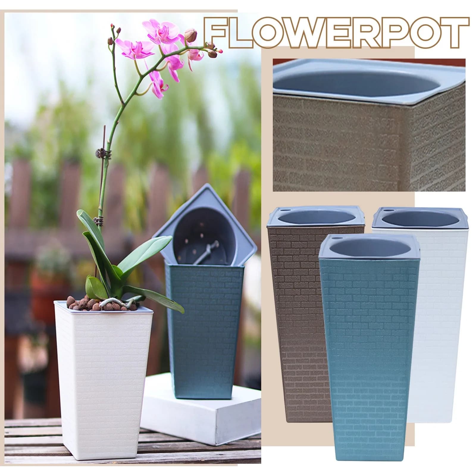 Vaso quadrato con motivo bonsai, vaso da pavimento alto per interni ed esterni, decorazione per cortile, vaso per piante da giardinaggio
