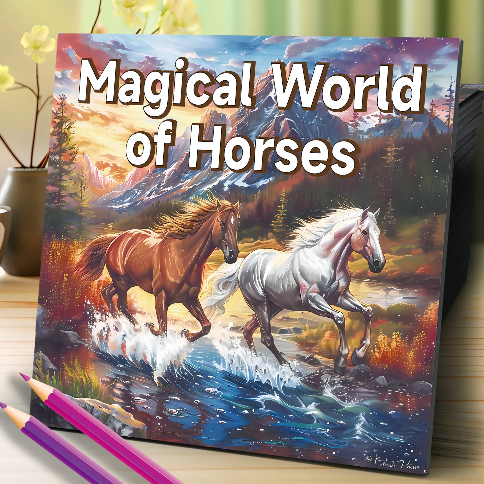Magical World of Horses Coloring Book Ideas Theme Graffiti Painting Drawing 20 Pages Hand Painted Soothing Stress For Adult