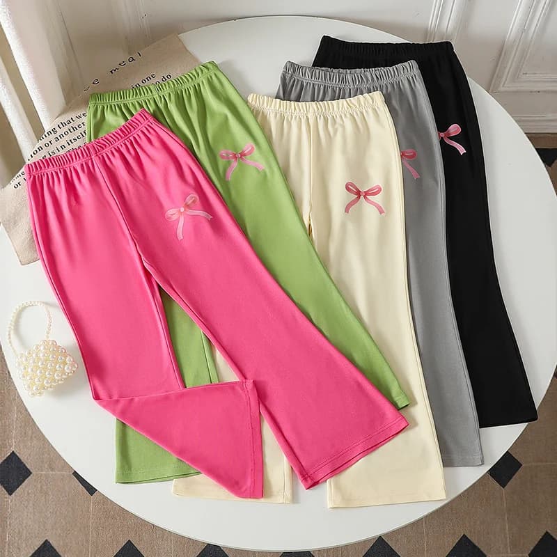 Set da 1/3 pezzi di pantaloni a campana multicolori con stampa fiocco per bambini nuovi primaverili ed estivi per ragazze Pantaloni alla moda e carini