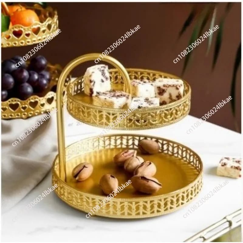 Vassoio Portafrutta a Doppio Strato in Ferro Battuto Stile Nordico, Organizer per Dolci, Piatto Decorativo per Soggiorno e Ingresso