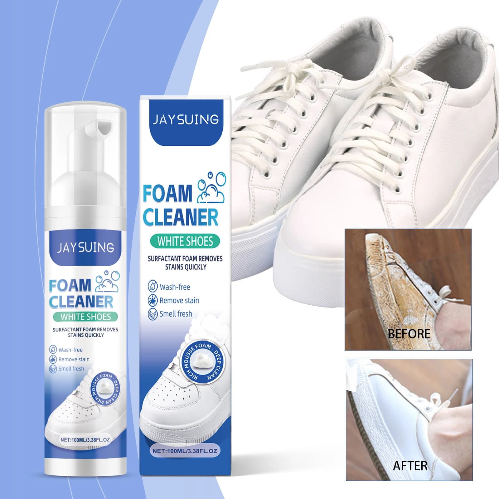 White Shoes Foam Cleaner No Rinse Sneaker Cleaning Foam Whitening Stain Remover Quick Dry All Materials Leather Canvas Care