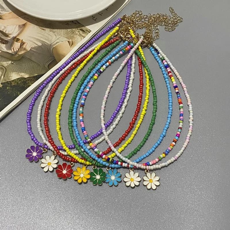 1PC New Fashion Color Seed beads necklace bracelet for girl flower pendant necklace bracelet jewelry gift for friend necklace wholesale