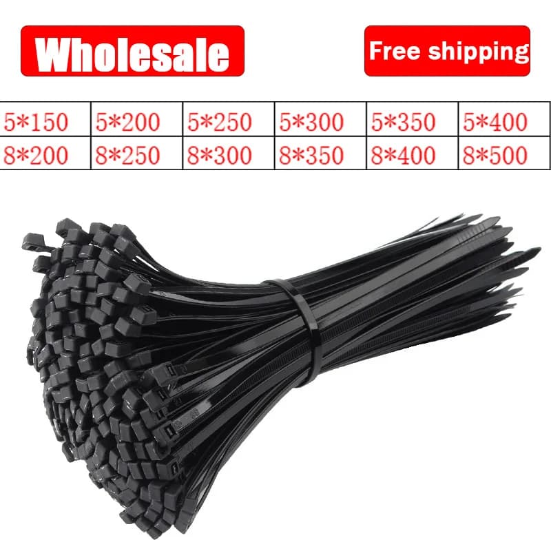 Fascetta per cavi in nylon di plastica autobloccante all'ingrosso Fascetta per cavi nera 5 * 200mm Anello di fissaggio Fascetta per cavi grande 8 * 400mm Fascetta per cavi con cerniera