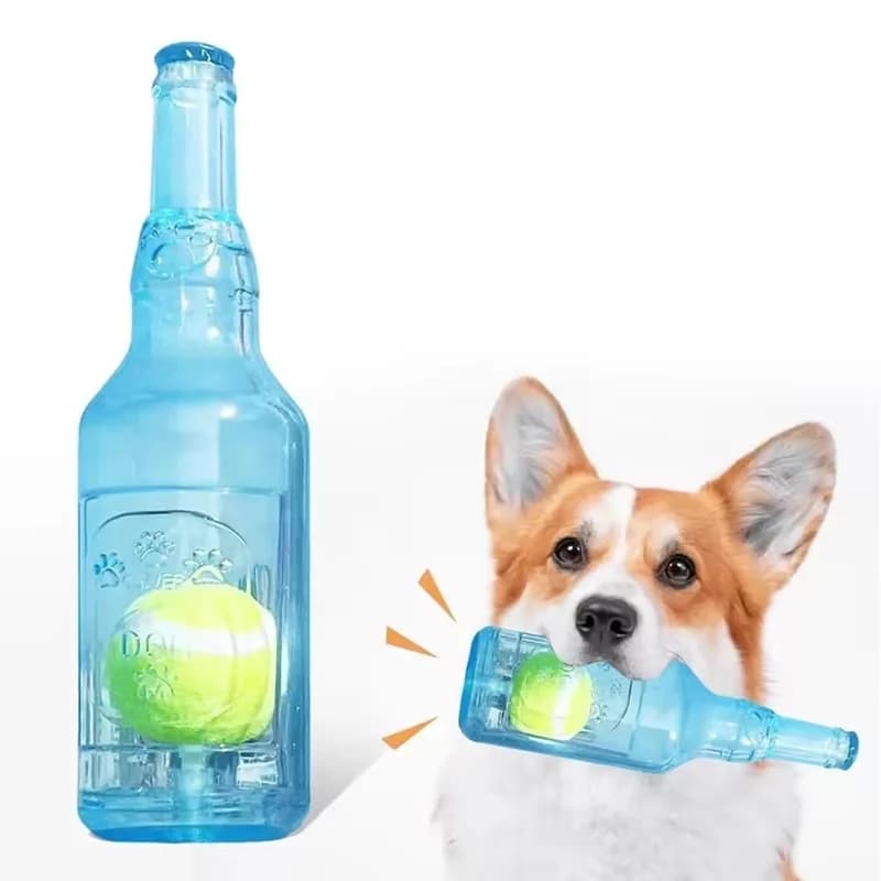 Eco Safe TPR Dog Toy Squeaky Beer Bottle Chewing Toy Built-In Tennis Ball Floating Biteproof Teeth Grinding Toy Relieve Boredom
