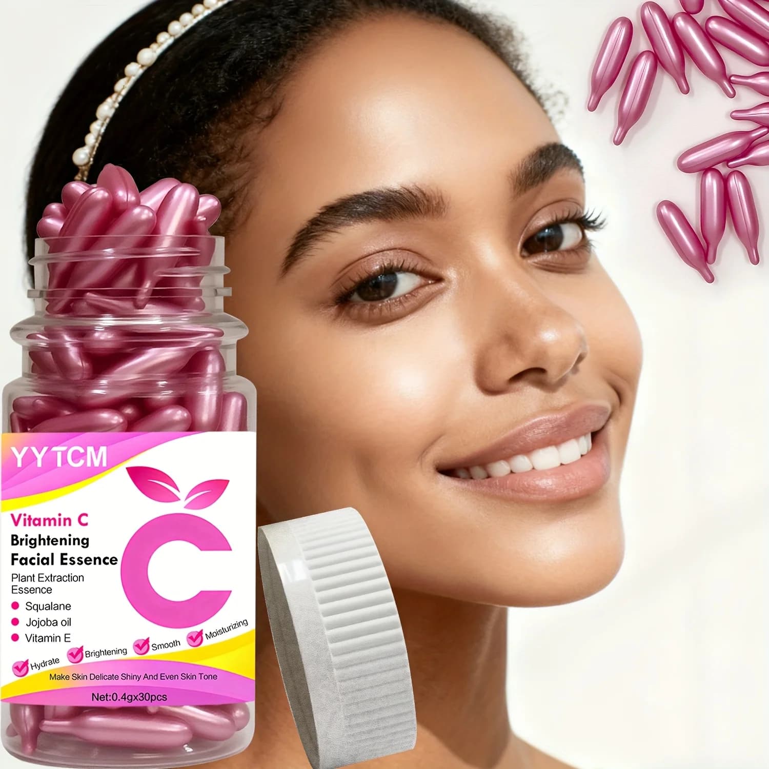 Brightening moisturizing capsule for vitamin C skin, moisturizes and smooths skin, contains plant-based squalane, vitamin E, magnolia oil, jojoba seed oil, moisturizes and illuminates skin essence (0.4 g X 90 capsules)/Bottiglia-1 bottle