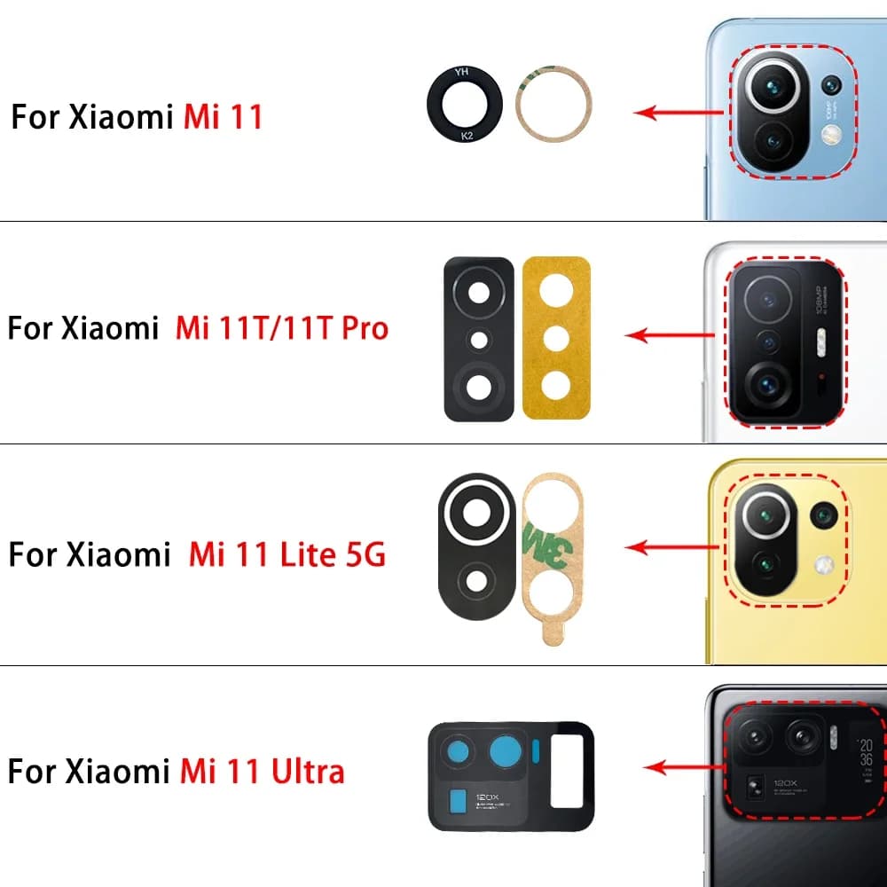 2 Pezzi Lente in Vetro per Fotocamera Posteriore di Ricambio per Xiaomi Mi 12 11T 10 10T 11 Lite Pro Ultra con Adesivo e Strumenti