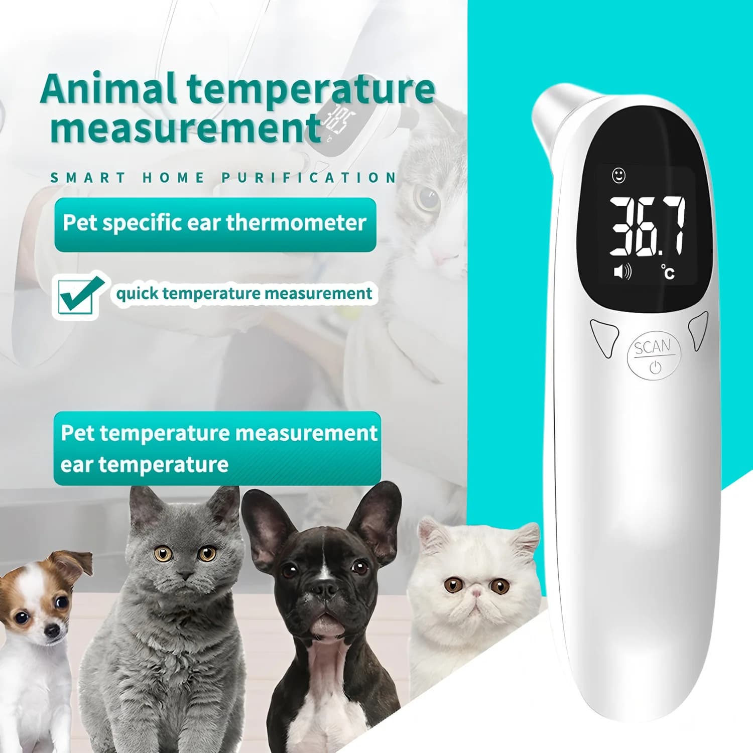 Termometro Digitale per Orecchie di Animali Domestici, Dispositivo Elettronico di Misurazione della Temperatura Senza Contatto per Cani, Gatti e Cuccioli, Forniture Veterinarie