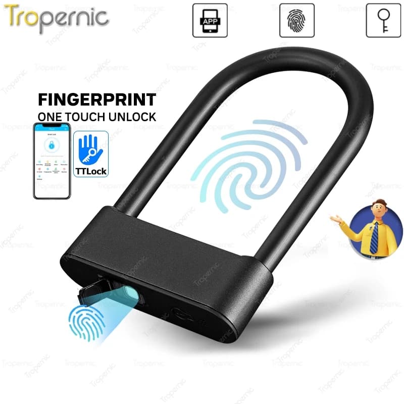TTlock APP impermeabile Bluetooth sblocco delle impronte digitali antifurto serratura a forma di U rinforzata con chiave serratura della porta della serratura della bicicletta della moto