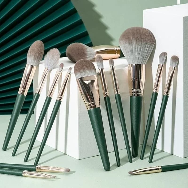 14 pennelli per trucco nuvola verde, pennello per cipria super morbido, pennello per fondotinta in polvere, pennello per fard, strumenti di bellezza multifunzionali
