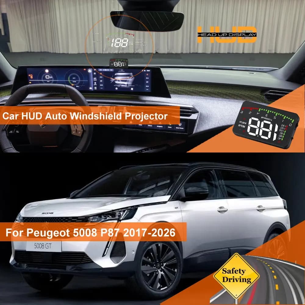 Car HUD Head Up Display For Peugeot 5008 T87 2009-2016 P87 2017-2026 Auto Windshield Projector Accessories
