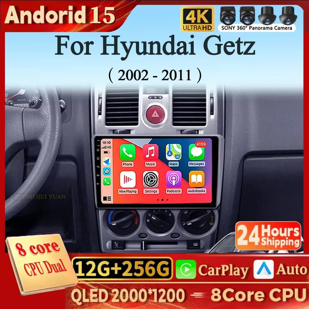 Android 15 Autoradio Per Hyundai Getz 2002 - 2008 2009 2020 2011 Navigazione GPS Lettore Multimediale Stereo WiFi + 4G Carplay DSP BT