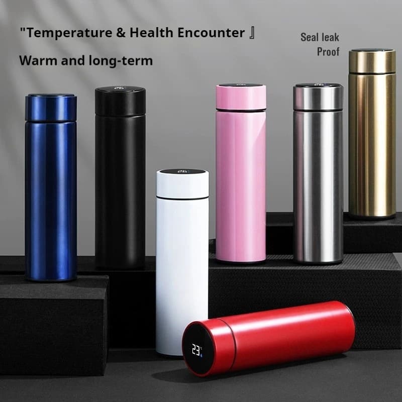 Borraccia Sportiva Intelligente da 500ML con Indicatore di Temperatura, Thermos per Auto, Tazza Termica in Acciaio Inox, Borraccia Sottovuoto