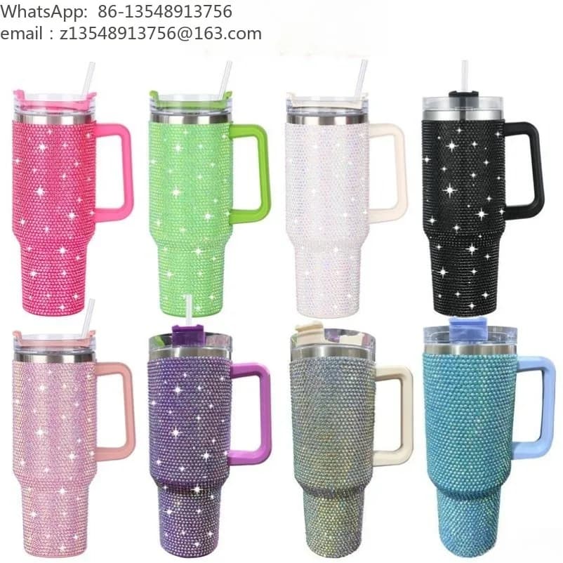 Diamond-encrusted 40oz Vacuum Bingba Cup Portable Car Cup 1200ml Stainless Steel Thermos Cup with Handle