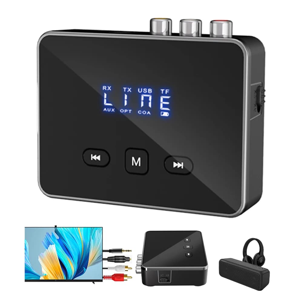 BT 5.4 Receiver Transmitter with RCA 3.5mm AUX & Display BT Audio Adapter Wireless Adapter for TV/Car/PC/Home Stereo/Speakers