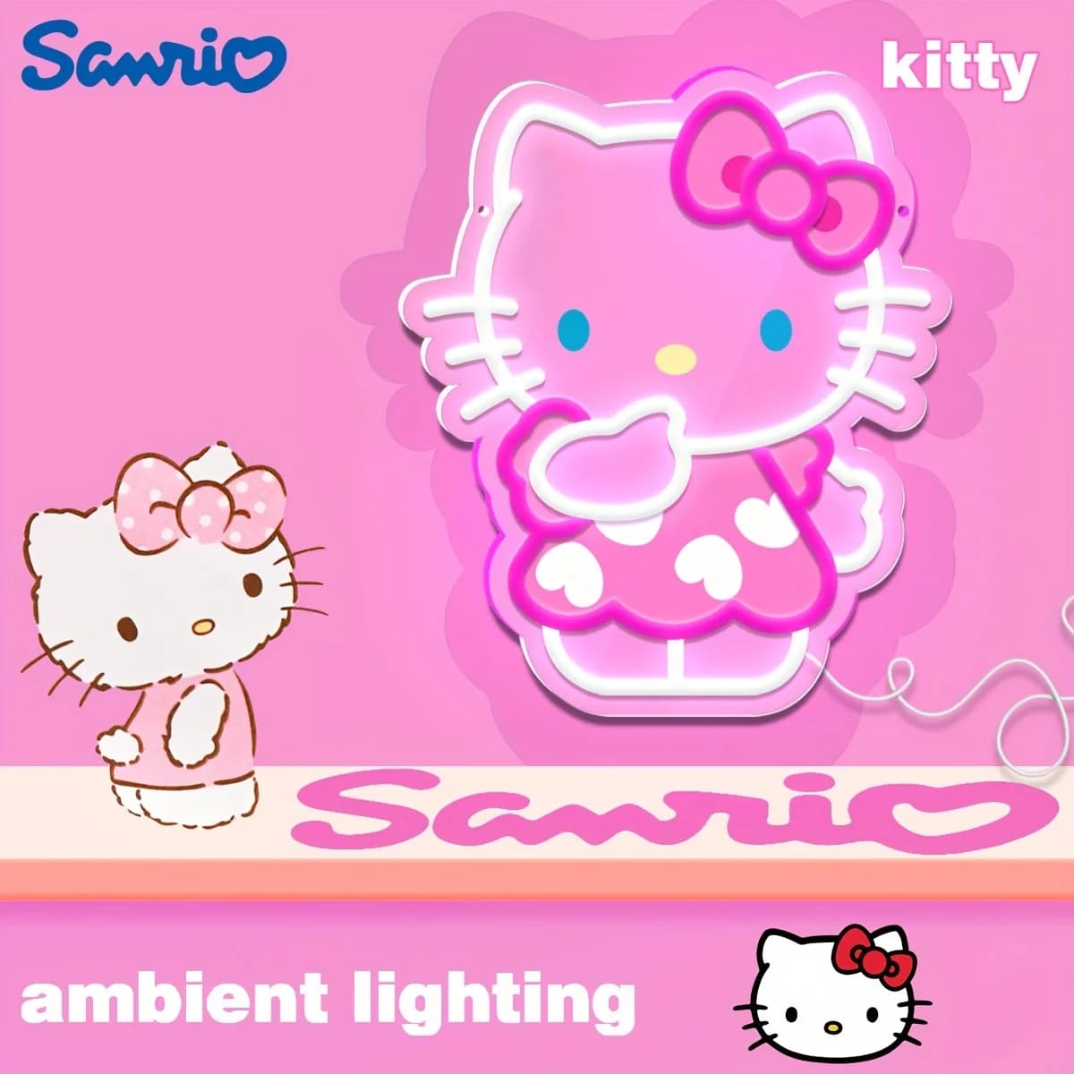 Insegna LED Neon Hello Kitty, Luce Notturna Carina per Camera da Letto, Stanza dei Bambini, Decorazione Casa, Atmosfera Dolce, Regalo per Ragazze e Donne, Compleanno