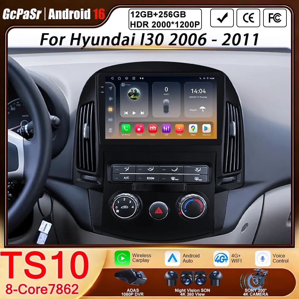 Autoradio Android 16 for Hyundai i30 (2006-2011) - Multimedia DVD Stereo Reader with GPS Navigator and WiFi 5G