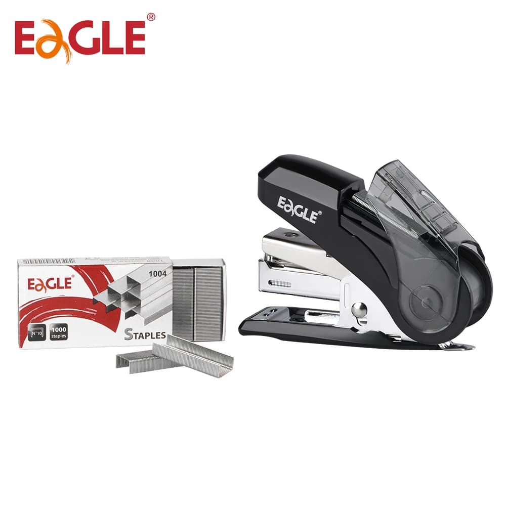 Mini cucitrice Eagle con 1000 punti di risparmio di punti metallici Forza di pinzatura 50% Dispositivo di rimozione punti metallici integrato Forniture per rilegatura per ufficio scolastico