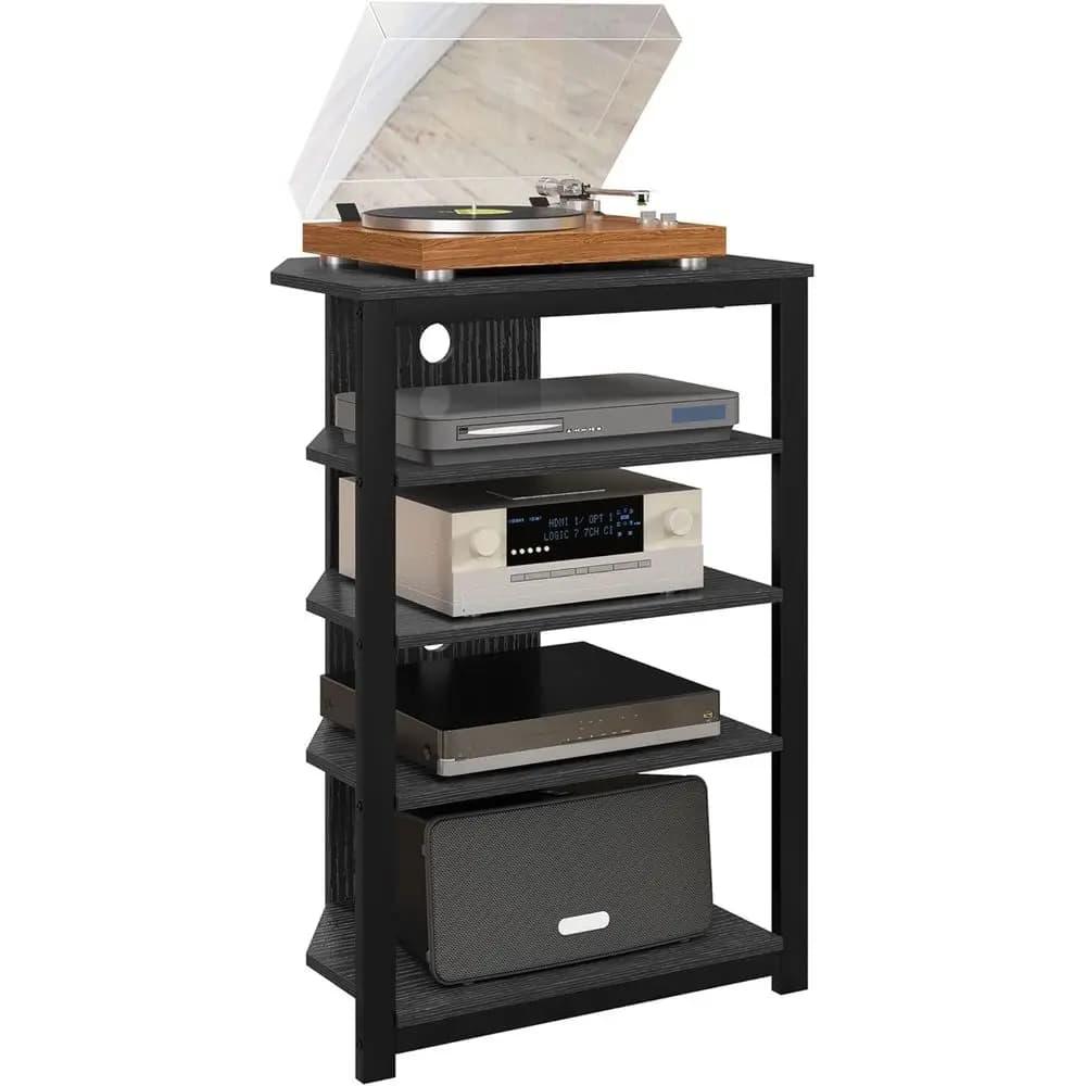 Mobiletto porta TV HOMCOM a 4 ripiani con organizer per cavi, ideale per lettore DVD, console di gioco, decoder TV, router e altro.