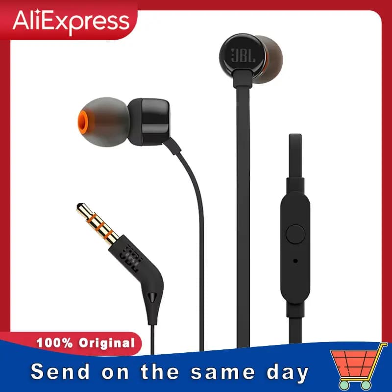 JBL TUNE 110 Auricolari cablati da 3,5 mm T110 Auricolari stereo per musica con bassi profondi Cuffie sportive con controllo in linea e microfono