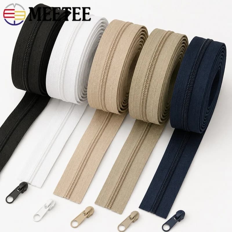 10/20Meters 3#5# Nylon Zipper Tape with Sliders Continuous Coil Roll for Bag Apparel Sewing Repair Zip Supplies DIY Tailor Kit
