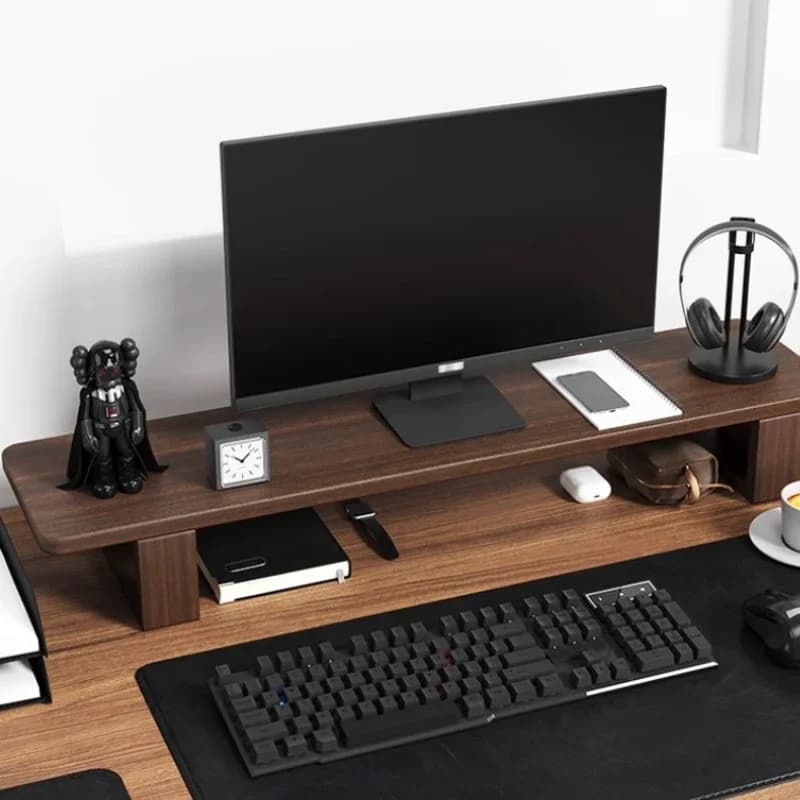 Solid Wood Monitor Riser Stand, Tool-Free Desktop Shelf, Ergonomic Computer Stand, Multifunctional Desk Organizer Storage Shelf