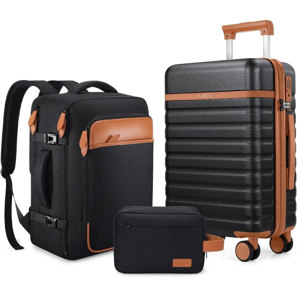 3-Piece Luggage Set: 20in Carry On Suitcase with Backpack