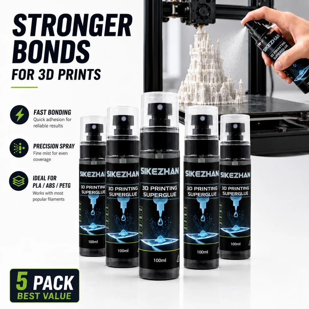 5 Pezzi Spray Adesivo per Stampante 3D 100ml, Colla Super Rapida, Liquido Forte per Assemblaggio Modelli in Filamenti PLA ABS PETG