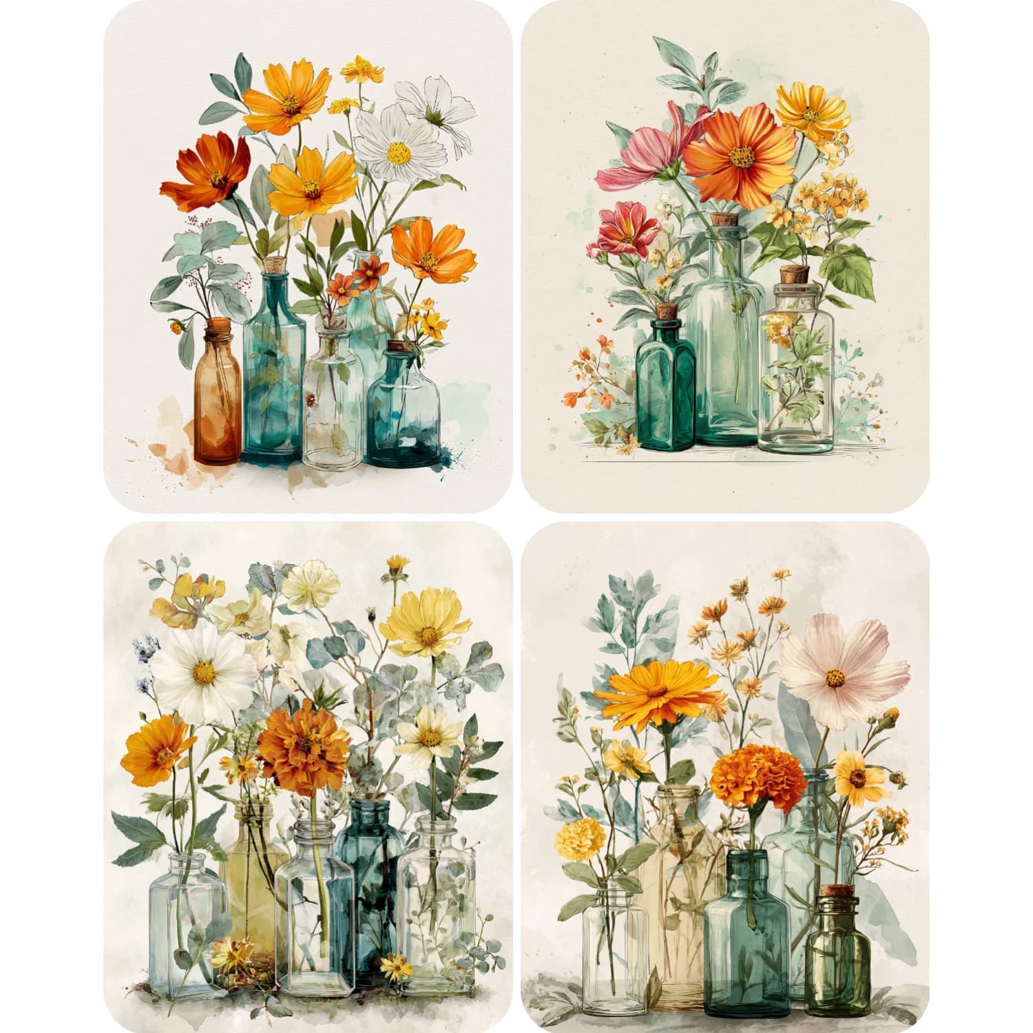 Hand Paint Colorful flowers in vase-2 Painting By Numbers Kit DIY Acrylic Artwork Canvas Art Gift Home