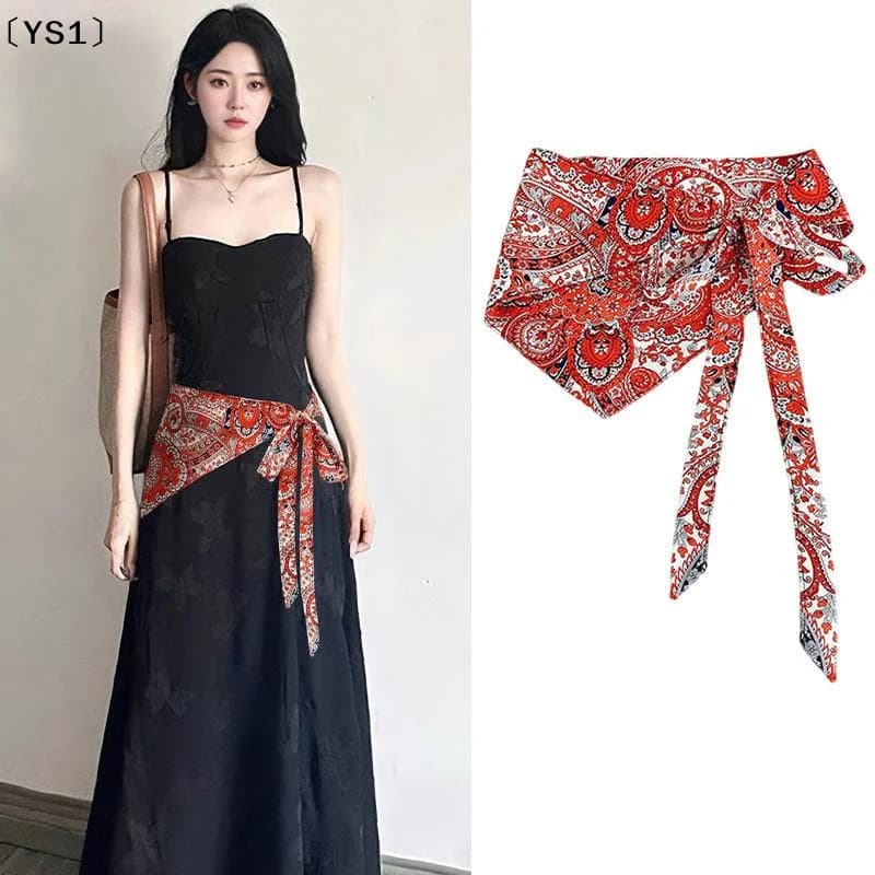 〔YS1〕Vintage Ethnic Cashew Flower Triangular Scarf Waistband Women's Stacked Wear Belt Versatile Waist Seal Matching For Daily