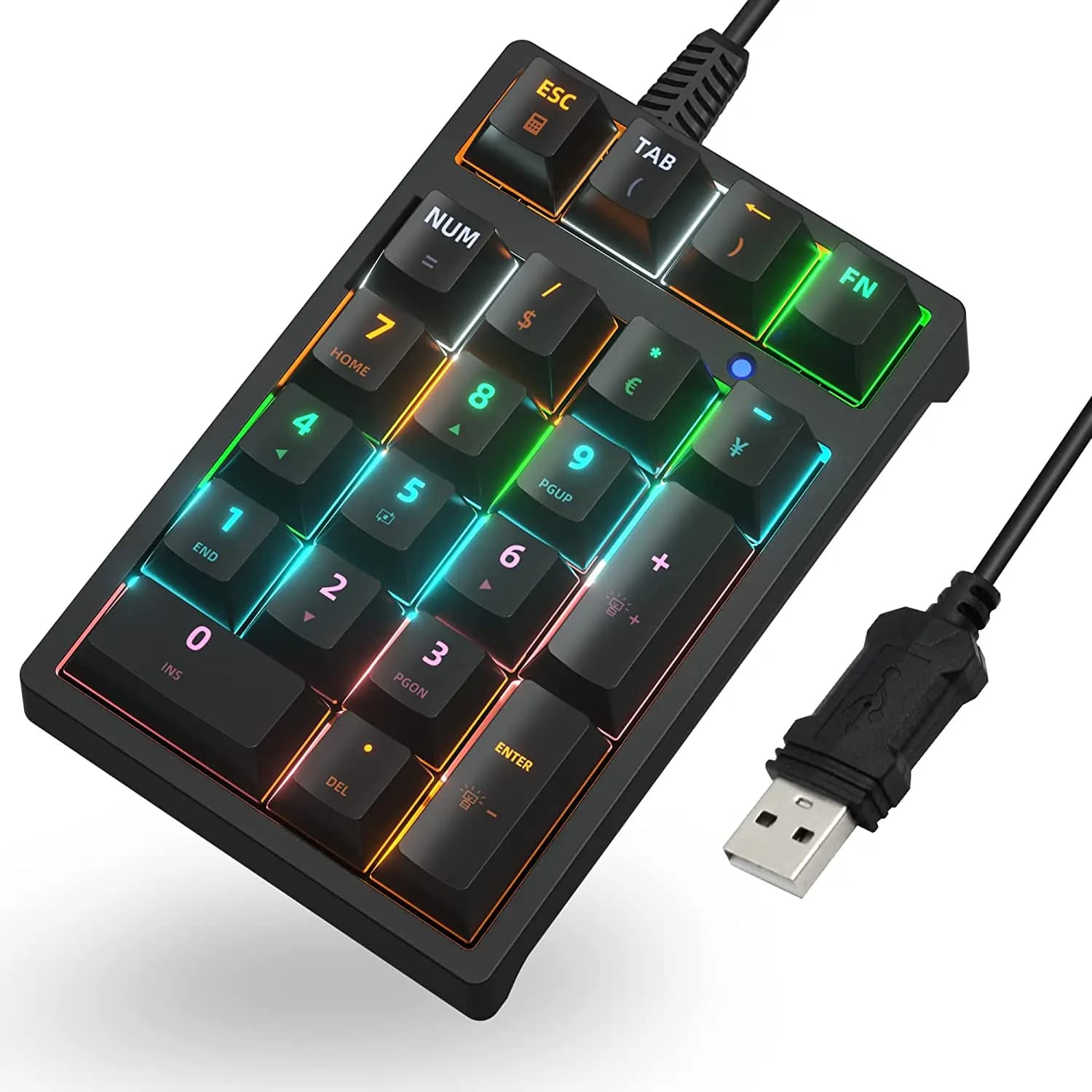 Tastierino numerico meccanico cablato USB con retroilluminazione a LED RGB Tastierino numerico meccanico a 21 tasti per desktop portatile
