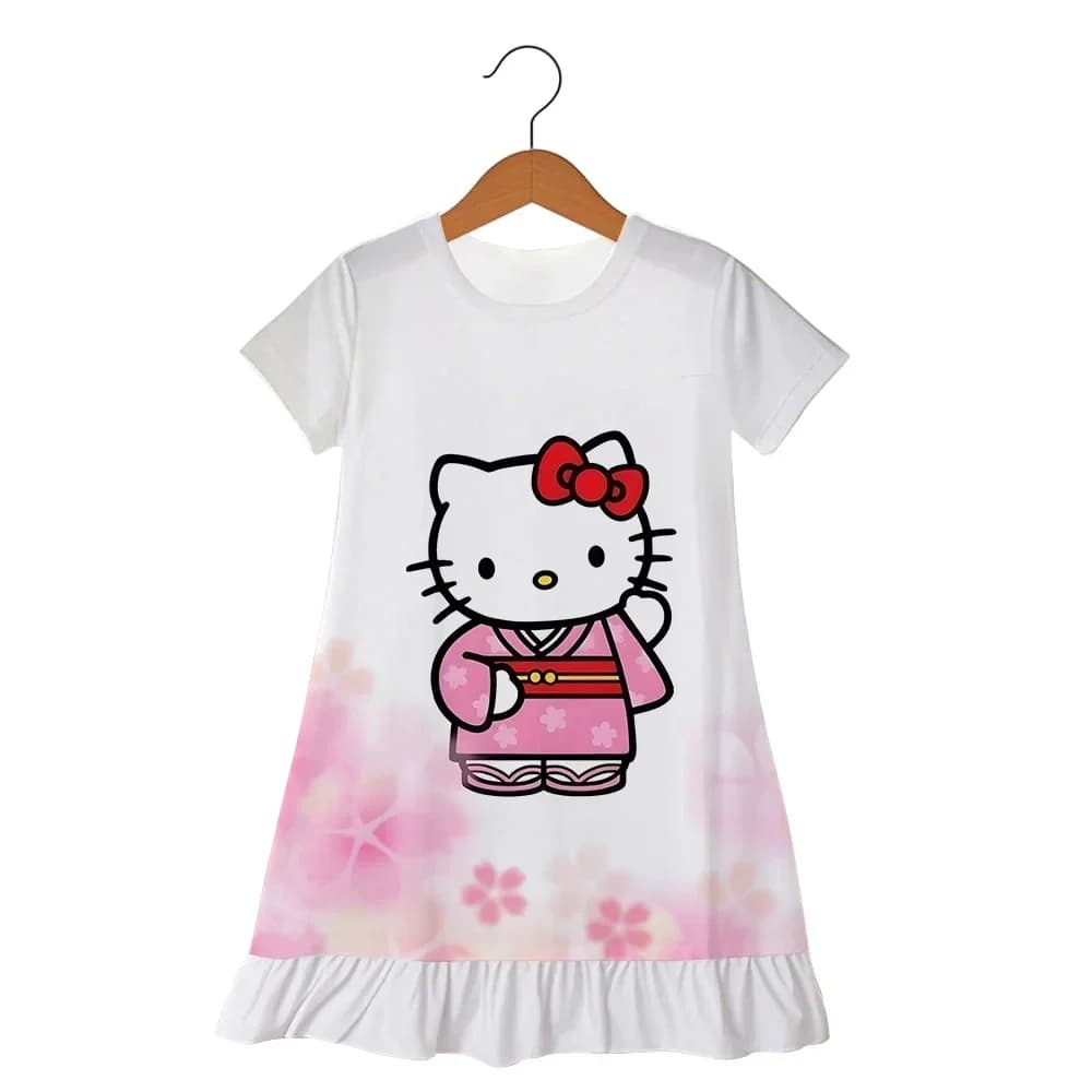 Pigiama estivo Hello Kitty, gonna casual alla moda, 3-6 anni, vestito per bambine