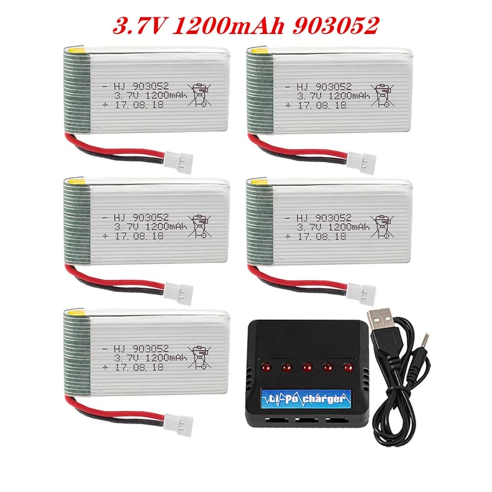 3.7V 1200mah 903052 Set caricabatteria Lipo con cambio per KY601S Syma X5c X5 X5SC X5SW M18 H5P RC Drone Quadcopter Part