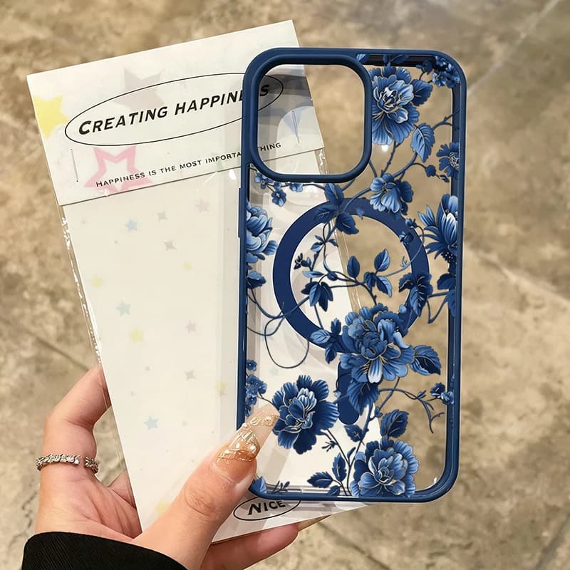 Retro And Porcelain Floral Pattern Magnetic Phone Case for iPhone 11 12 13 Pro Max 14 15 16 Plus 17 Pro Max 17 Air 17e 16e Cover