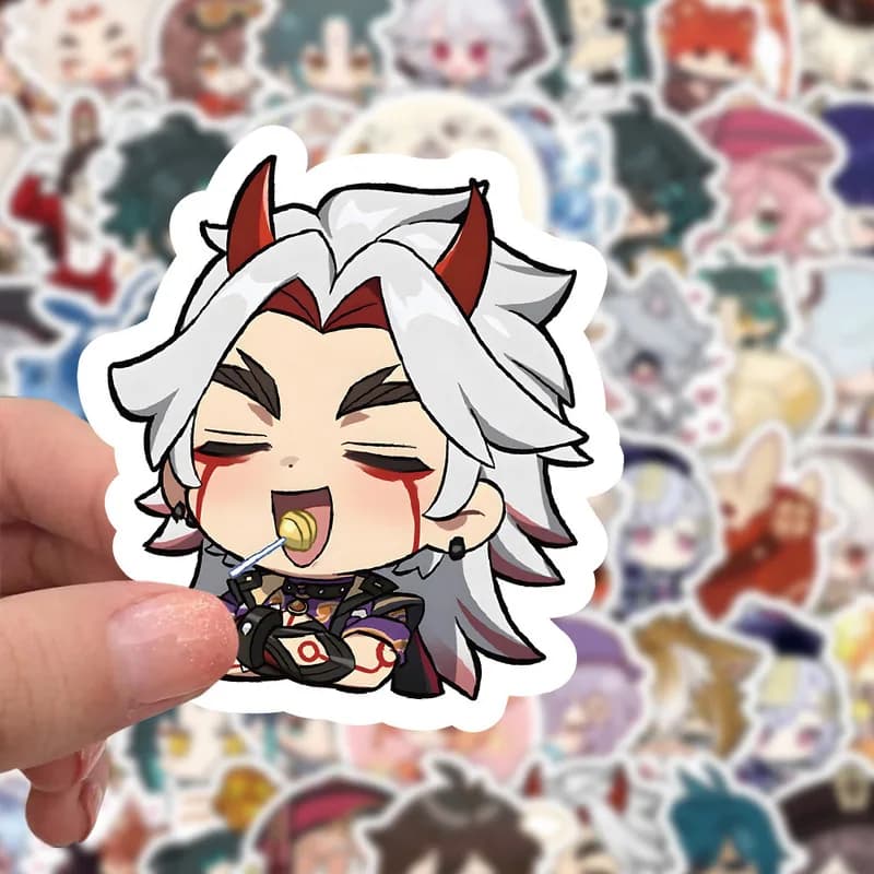 60 Adesivi Anime Genshin Impact, Decorazioni Fai-da-Te per Cancelleria, Bagagli, Biciclette, Caschi, Auto, Impermeabili