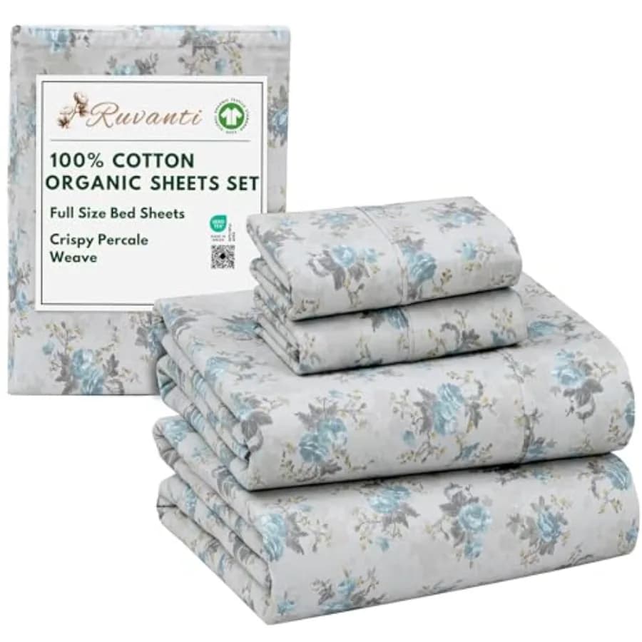 Lenzuola in Percalle 100% Cotone Organico, Fresche e Rinfrescanti per Chi Soffre il Caldo, Tasche Profonde 15'', Finitura Morbida Effetto Pesca, Traspiranti