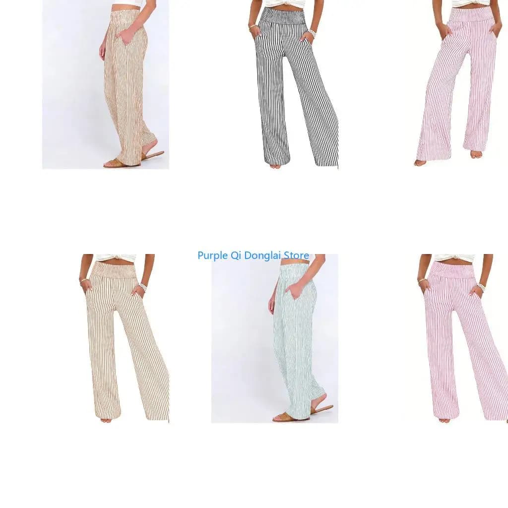L21E Womens Gingham Pants Wide Leg High Pajama Pants Casual Trousers with Pockets