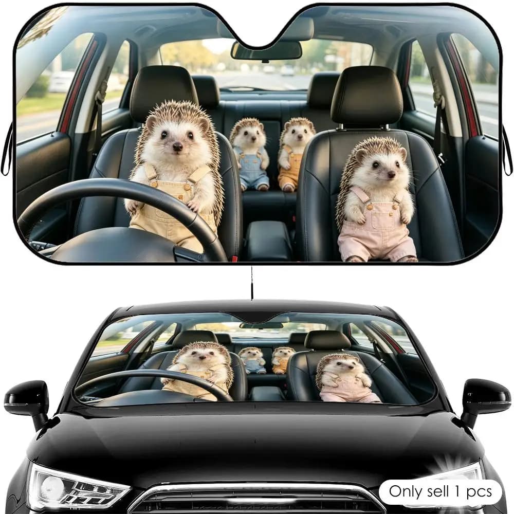 Parasole per Auto Riutilizzabile in Alluminio con Protezione UV e Isolamento Termico, Modello Squirrel Driving Travel