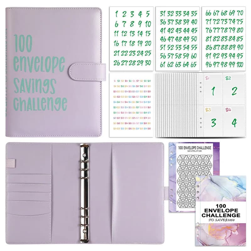 A5 Loose‑Leaf Budget Binder, 100 Envelope Savings Challenge Notebook, Money Saving Planner Financial Planner Supplies