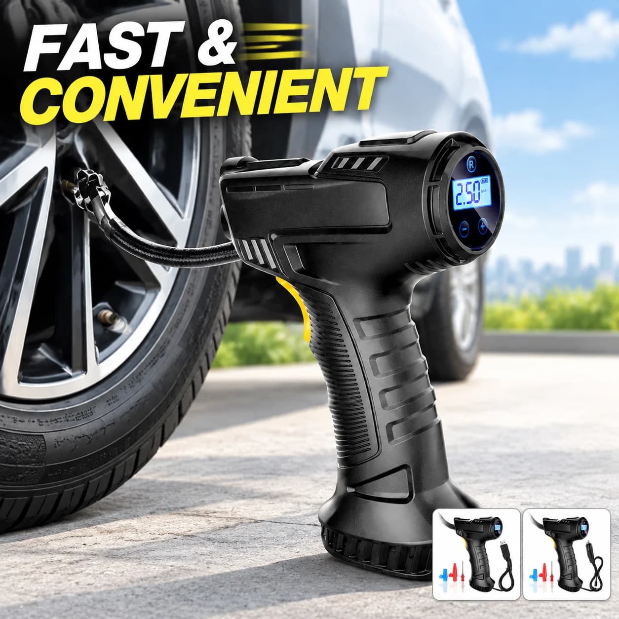 Cordless Tire Inflator Portable Air Pump 1335, 550G Handheld Car Bike Pump with Digital Gauge, Rechargeable Wireless Auto Pump