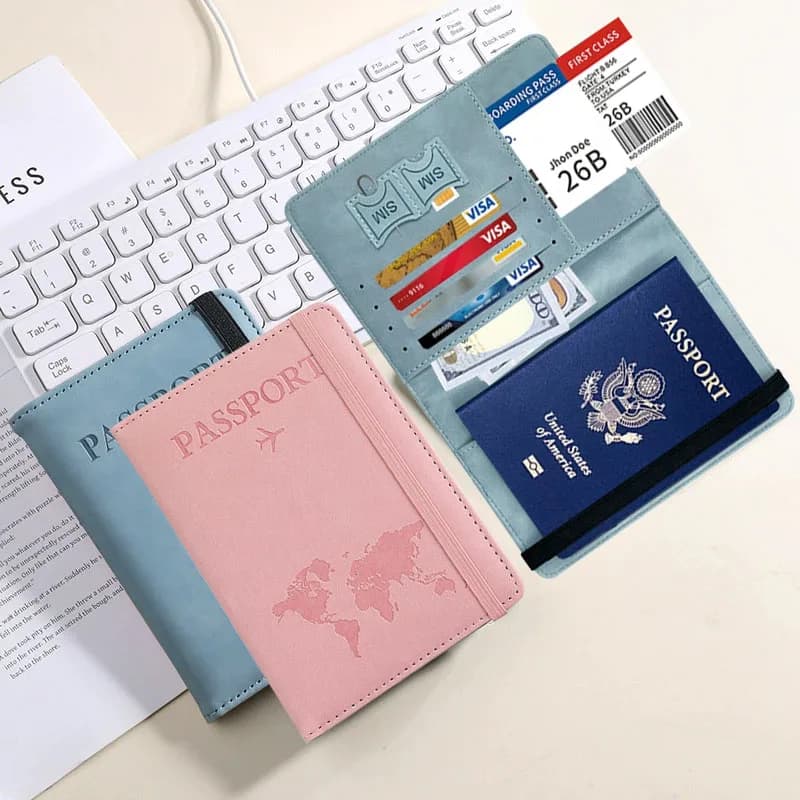 Custodia protettiva per portafoglio porta passaporto essenziale da viaggio per uomo/donna: copertina sui porta libri per passaporto con accessori da viaggio