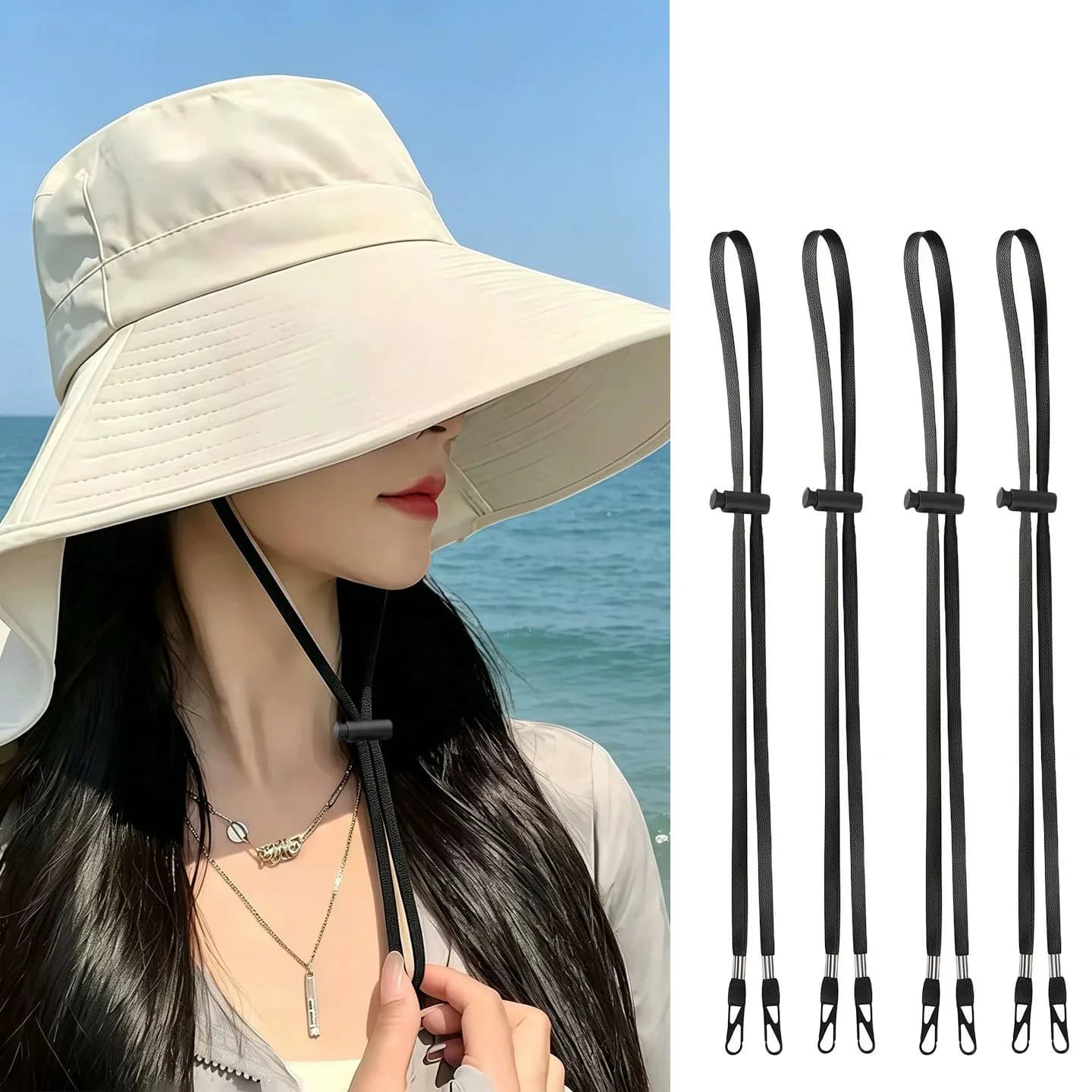 Outdoor Fisherman Hat Anti-lost Lanyard Adjustable Windproof Cap Chin Strap