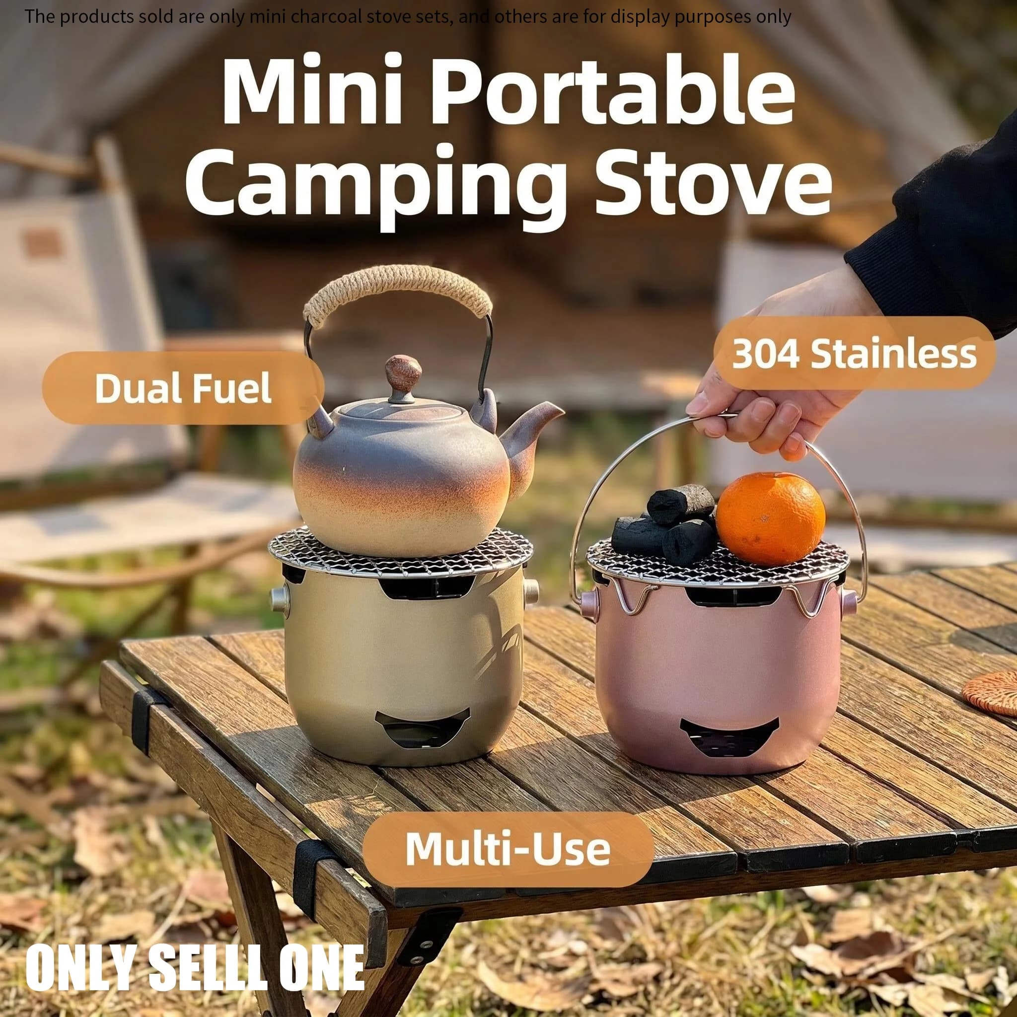 1Set Portable Mini Stove with Stainless Stand, Multifunctional Alcohol Charcoal Furnace for Camping BBQ Tea Cooking