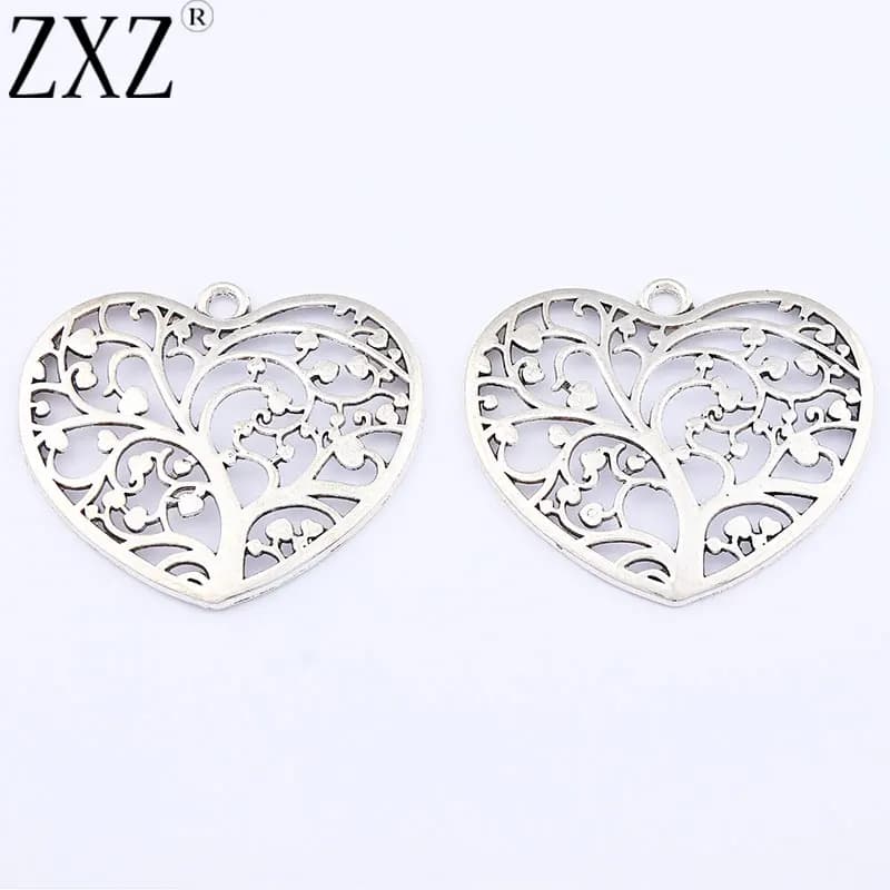ZXZ 3pcs Tibetan Silver Large Filigree Tree Heart Shape Charms Pendants for Necklace Jewellery Making 49x56mm