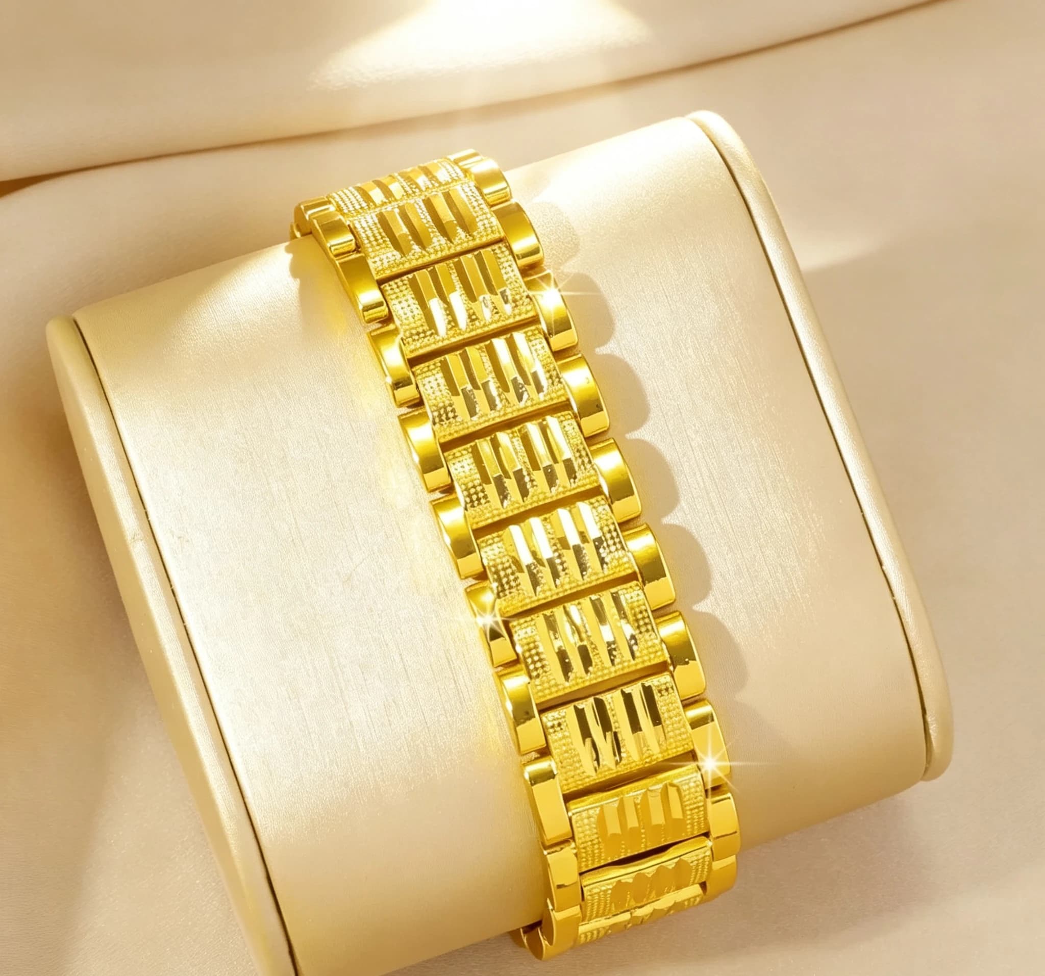Men's Fashion 9999 24K Real Gold Boutique Carve Flower 20mm Watch Chain Bracelet Giving a gift to a friend