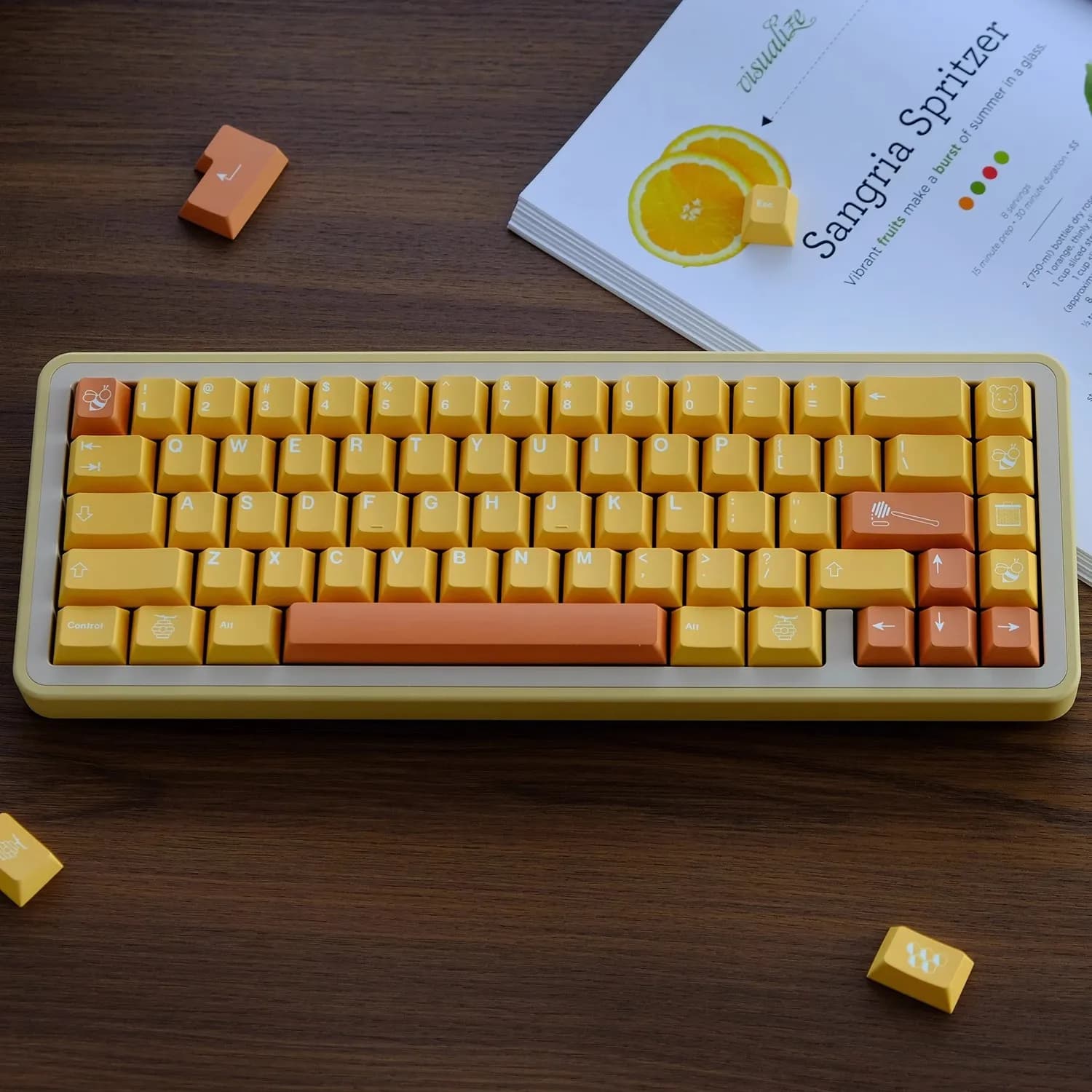 1 Set GMK Honey Keycaps Yellow White Orange PBT Dye Sublimation Key Caps Cherry Profile Keycap for MX Switch Mechanical Keyboard