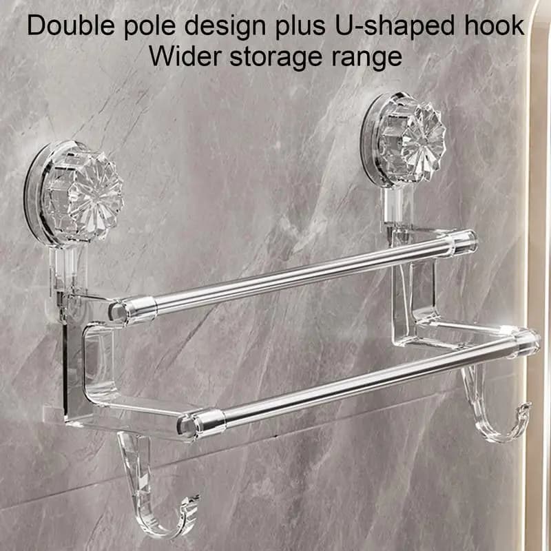 Portasciugamani a doppia asta con ventosa Portaoggetti da bagno ad ad adsorbimento forte senza perforazione Con gancio