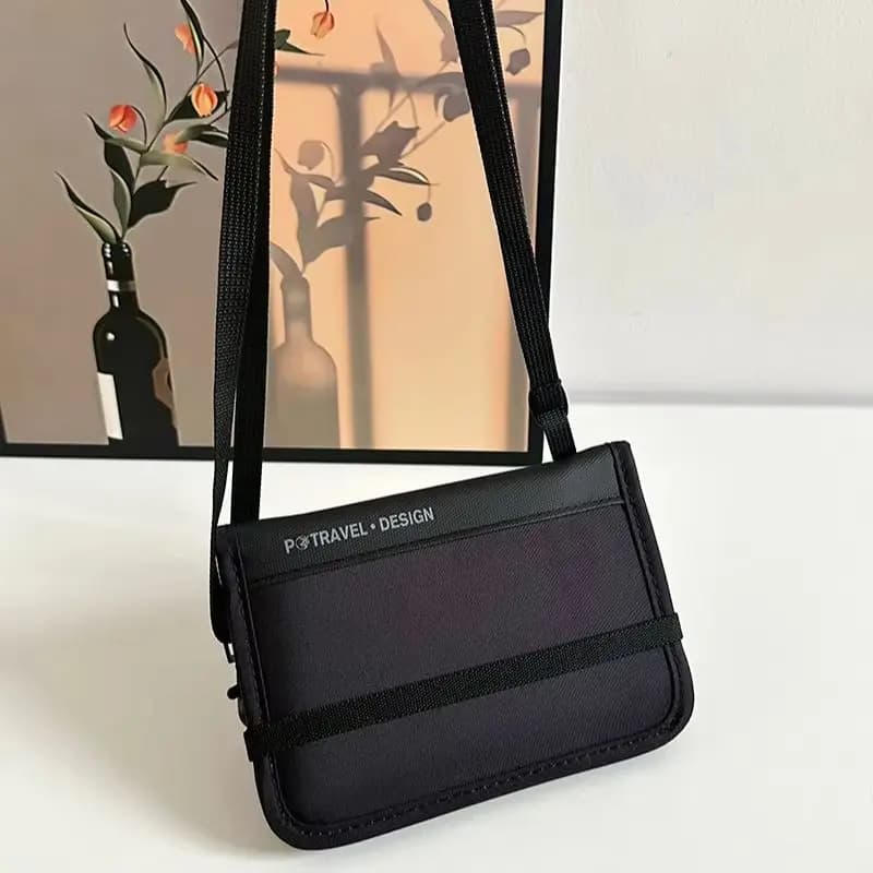 Portafoglio porta passaporto antifurto con blocco RFID, organizer per documenti da viaggio a tracolla impermeabile, mini custodia leggera per carte