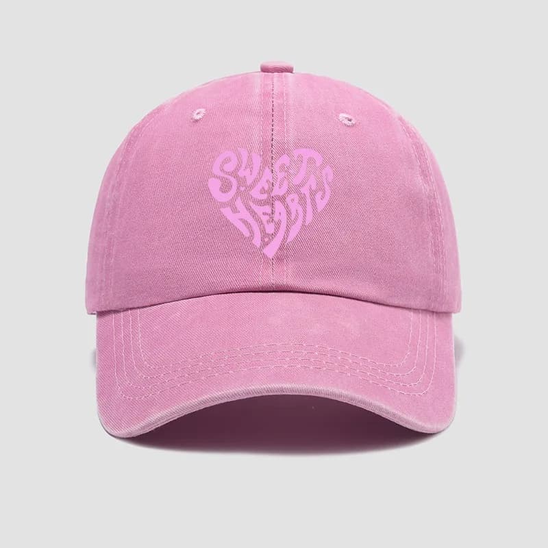 Baseball Hat with heart print in solid color, versatile for everyday use, a pretty girl hat and perfect for outdoor sun protection